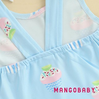 MG-Kid Girl Nơ Đồ Bơi Sọc Chanh Cupcake In Hình Cổ Chữ U Không Tay Xù Bộ Đồ Tắm Dễ Thương Đi Biển