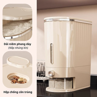 Thùng Đựng Gạo Bunnies House – Hộp Gạo Thông Minh 5kg 10kg, Lấy Gạo Một Chạm, Chống Mối Mọt