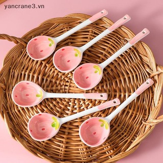 {YAN3} Thìa Canh Gốm Dâu Dễ Thương Kem Hàn Quốc Sơn Tay Cà Phê Món Tráng Miệng Thìa Tay Cầm Dài Phụ Kiện Nhà Bếp {yancrane3.vn}