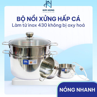 [Giá Xưởng] Bộ Nồi Xửng Hấp Inox Đông Á – Hấp Cá, Gà, Nấu Xôi – Đáy Từ Dùng Được Bếp Từ