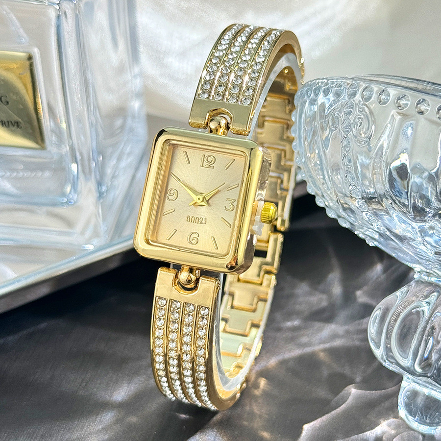 Đồng hồ nữ Vuông Full Diamond Dây đeo Đồng hồ nữ sang trọng Vòng tay phong cách cổ xưa Đồng hồ thạch anh