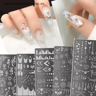 [savemoneyeveryday] Hoa Nail Art Stamping Plates Bản mẫu vẽ Đường sọc hình học Hình ảnh 3D Khuôn Stencil Mẫu làm móng tay [vn]