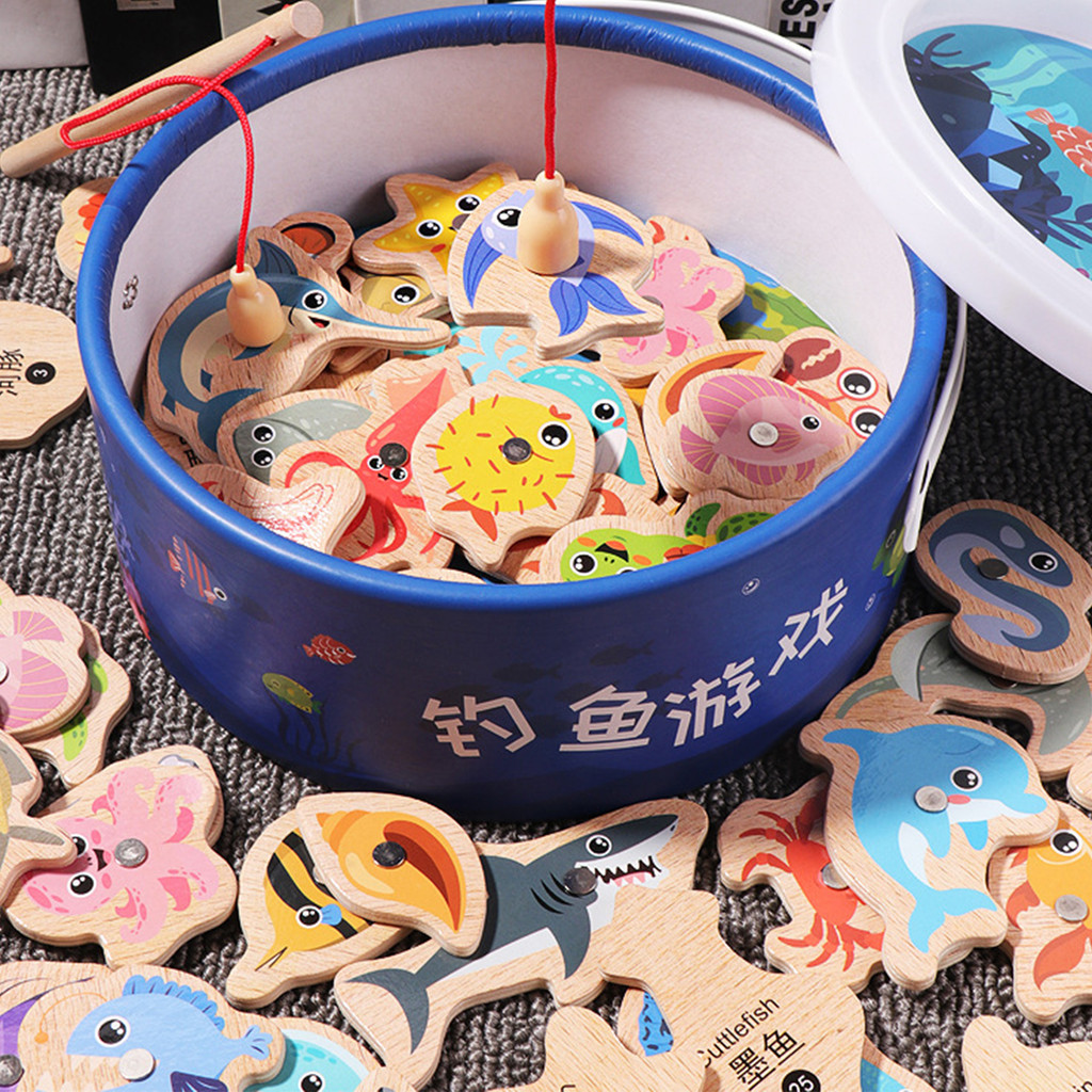 Đồ chơi trò chơi câu cá từ tính bằng gỗ Phát triển kỹ năng vận động tinh Đồ chơi khai sáng mầm non cho trẻ 1 2 3 tuổi Tập đi Bé gái Bé trai