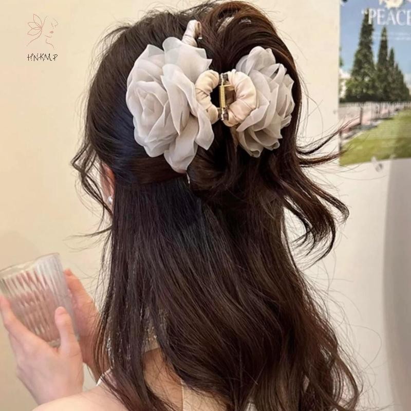 HNKMP Thanh Lịch Tinh Tế Lưới Vải Lớn Hoa Hồng Cho Nữ Cô Gái Giả Ngọc Trai Hoa Kẹp Phụ Kiện Tóc.