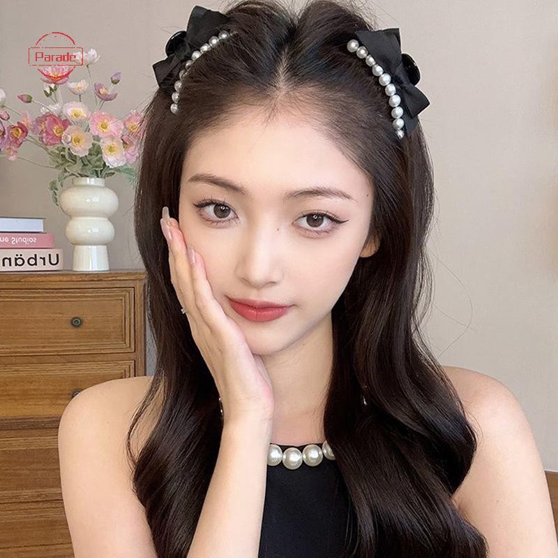 Diễu Hành Nơ Ngọc Trai Tóc Nhỏ Vuốt Kẹp Bé Gái Đen Đuôi Ngựa Giá Đỡ Barrettes Phụ Kiện Tóc VN