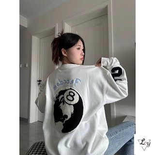 Áo thêu cỡ lớn áo rộng Đại Học áo thun trắng thêu thời trang dài tay Đại Học Áo chui đầu cổ tròn rộng rãi oversize cổ điển kiểu Mỹ mẫu mới thu đông cho nữ