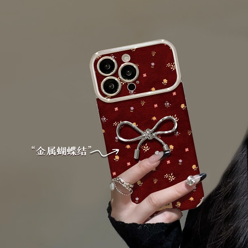 Nền Đỏ toàn màn hình nơ hoa phù hợp với 15 vỏ điện thoại da 16 cửa sổ lớn iPhone