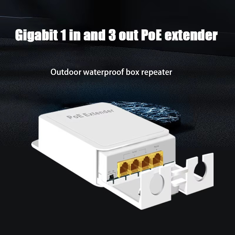 Bộ mở rộng POE chống nước cho máy ảnh không dây Bộ lặp POE Truyền mạng ngoài trời IP55 VLAN 44-57V 1000Mbps 4 cổng
