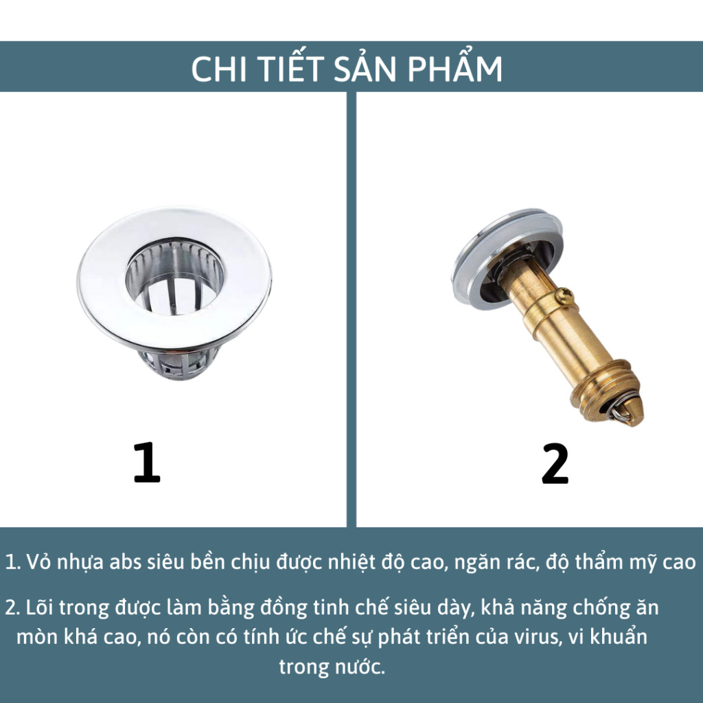 Nút Nhấn Xả Lõi Đồng Thông Minh Cho Lavabo, Ngăn Mùi, Lọc Rác Bồn Rửa Mặt