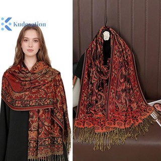 Kudosation Mùa Đông Cashmere Pashmina Khăn Choàng Nữ Quấn Ấm Áp Mùa Thu Khăn quàng cổ Thiết Kế In Hình Nữ Foulard Cotton Stoles Khăn quàng cổ