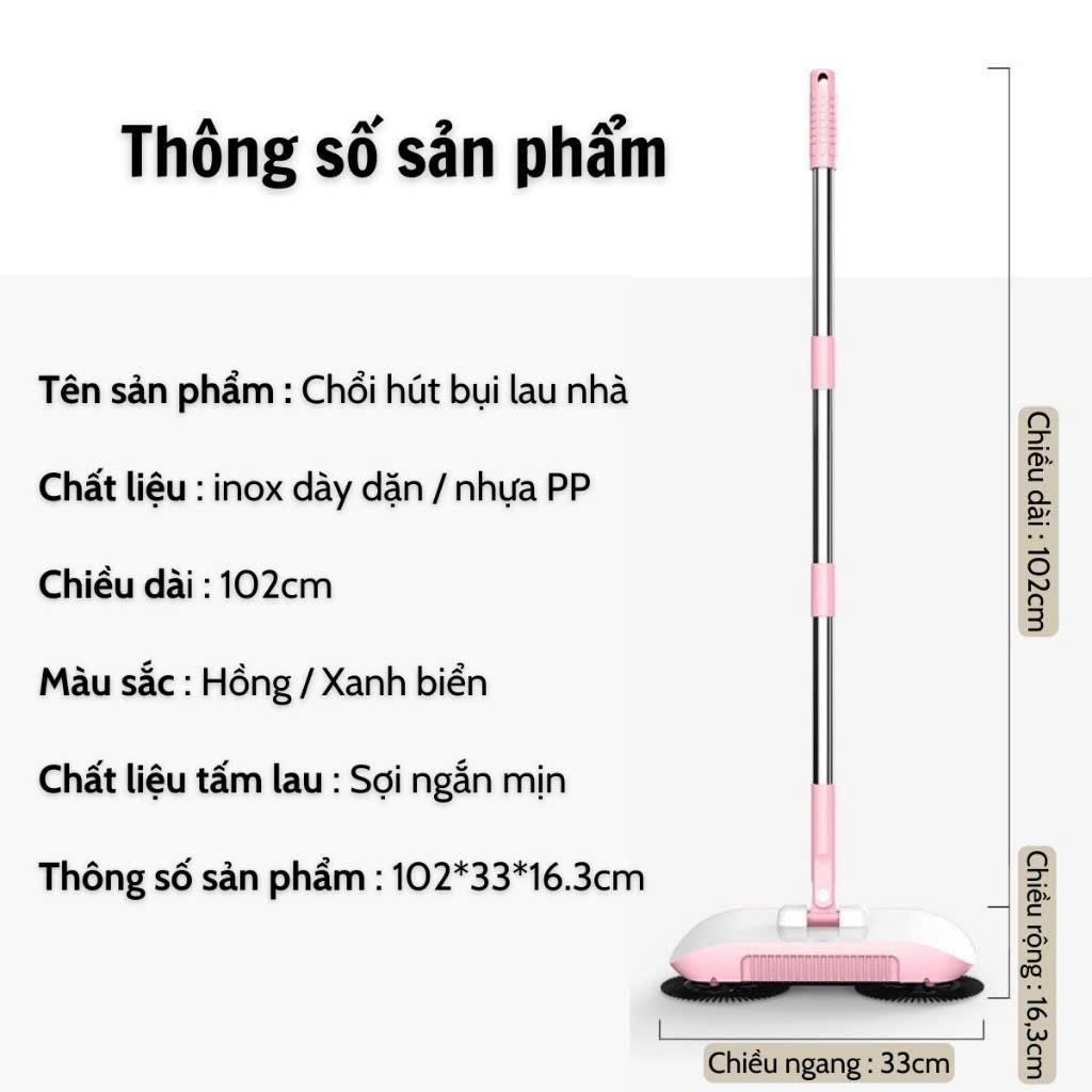 Chổi Lau Nhà Hút Bụi 3in1 – Quét, Hót, Lau Không Cần Điện, Xoay 360°, Dọn Dẹp Tiện Lợi