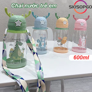 【SKISOPGO】chai nước trẻ em Bình nước rơm trẻ em Cốc rơm dung tích lớn 600ML Cốc ống hút nhựa hoạt hình