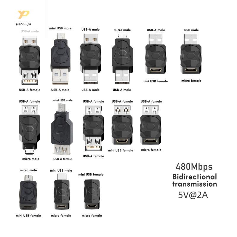 Ppy Bộ chuyển đổi USB sang Micro/Mini USB, 480Mbps, nam/nữ, dùng cho điện thoại, máy tính bảng, sạc
