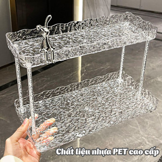 Kệ đựng mỹ phẩm trong suốt 2 tầng để bàn , khay đựng đồ thiết kế gợn sóng phong cách sang trọng