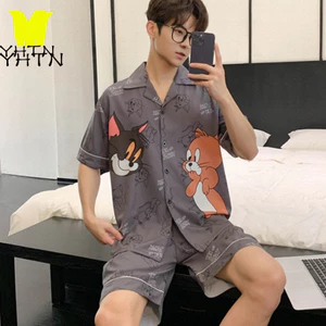 YHTN bộ ngủ nam chất lượng cao pijama quần áo đồ Tay Họa Tiết Hoạt Hình Thời Trang Mùa Hè Cho pijama nam