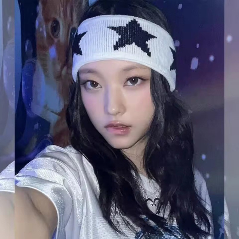Dây buộc tóc viền rộng dệt kim ngôi sao 1 / 3Pc - Băng đô thể dục ngôi sao năm cánh Hip Hop - Vòng buộc tóc thể thao Cotton nguyên chất dành cho nam nữ - Ngọt ngào, thời trang INS, đàn hồi, thấm mồ hôi