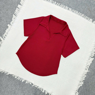Áo Thun Bigsize Nữ Áo Polo Cổ Bẻ Lai Bầu Vải Tăm Lạnh Phong Cách Basic Cho Chubby G178