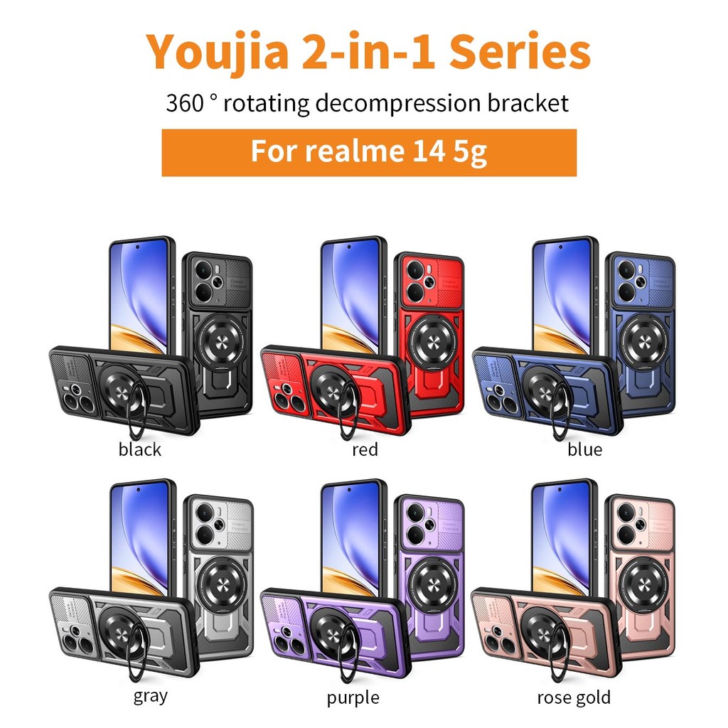 Hàng Mới Về Realme 14 5G 2025 Max 360° Xoay Vòng Đứng Từ Tính Ốp Lưng Điện Thoại Realme 14 14Pro 14x 14 + 5G Realme 14 14 Pro 14 x 14 + 4G 5G Vỏ Giáp Bảo Vệ Ống Kính