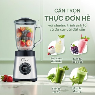 Máy xay sinh tố Hare HR BL6386 công suất 600W 3 cối thủy tinh, 4 chế độ xay bảo hành 12 tháng