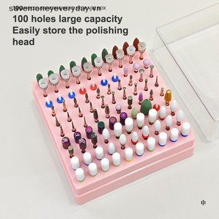 [savemoneyeveryday] Hộp lưu trữ máy khoan nghệ thuật làm móng 100 lỗ mài Giá đỡ Bit Ba Lan Hiển thị mũi khoan móng tay Dụng cụ sắp xếp Giá đỡ móng tay bằng nhựa [vn]