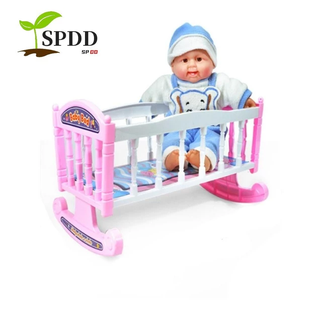 SPDD Giường Cho Bé, Giả Vờ Chơi Đồ Chơi Đồ Chơi Đồ Chơi Búp Bê Cho Bé Giường Bập bênh, Đồ Chơi Nhà Chơi Nhẹ Cho Trẻ Sơ Sinh Xe Đẩy Búp Bê Màu Xanh Hồng Rocking Nôi Cho Trẻ Em