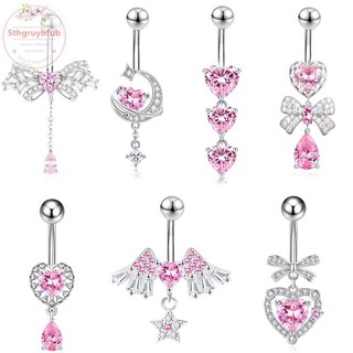 STHB Hồng Zircon Bụng Nút Nhẫn Thép Không Gỉ Trái Tim Bướm Rốn Xuyên Barbell Dành Cho Nữ Đi Biển Bụng Nhẫn Trang Sức Cơ Thể VN