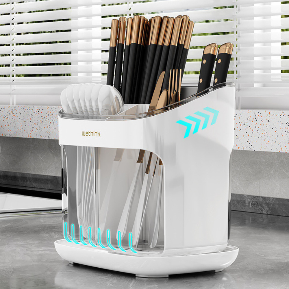 Hộp Đựng Đũa Muỗng Để Bàn Có Khay Hứng Nước Thoáng Khí, Đựng Đồ Nhà Bếp tiện lợi ngăn ẩm mốc