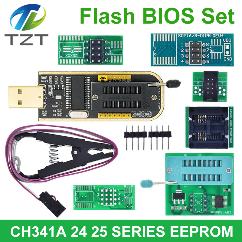 CH341A CH341B 24 25 Series EEPROM Flash BIOS Mô-đun lập trình USB + Kẹp ...
