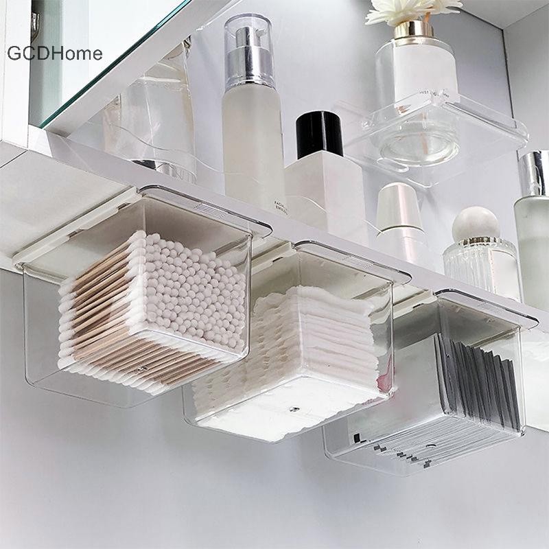 GCDHome Ngăn Kéo Phong Cách Hộp Bảo Quản Dưới Gương Tủ Phòng Tắm Trong Suốt Bông Dính Trang Điểm Phòng Tắm Cotton Kéo Ra Lưu Trữ HOT