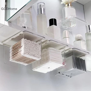 GCDHome Ngăn Kéo Phong Cách Hộp Bảo Quản Dưới Gương Tủ Phòng Tắm Trong Suốt Bông Dính Trang Điểm Phòng Tắm Cotton Kéo Ra Lưu Trữ HOT