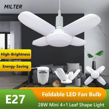 Bóng đèn quạt LED MILTER E27, Đèn LED hình lá 4 + 1 Đèn LED 220V có thể gập lại, Đèn trắng 6000K thực tế 40 Bóng đèn LED 28W cho gia đình, trần nhà, kho, nhà để xe