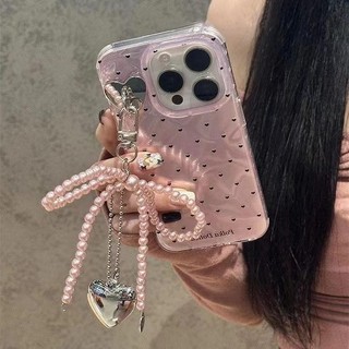Retro Trái Tim Tình Yêu Ngọc Trai Chấm Dành Cho Redmi 15C 15 13X 13 Mi 15T Pro Redmi Note 12 14s POCO C85 C71 C61 C65 C75 4G M7 5G Mặt Dây Chuyền Cô Gái Vỏ Điện Thoại