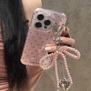Retro Trái Tim Tình Yêu Ngọc Trai Chấm Dành Cho Redmi 15C 15 13X 13 Mi 15T Pro Redmi Note 12 14s POCO C85 C71 C61 C65 C75 4G M7 5G Mặt Dây Chuyền Cô Gái Vỏ Điện Thoại