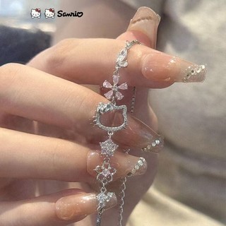 [Tôn vinh hoa đào] Vòng tay hoa đào HelloKitty Nữ hoạt hình dễ thương Thiết kế tinh tế Niche ins Bạc 925 Vòng tay thời trang phù hợp 5.16 FPUZ