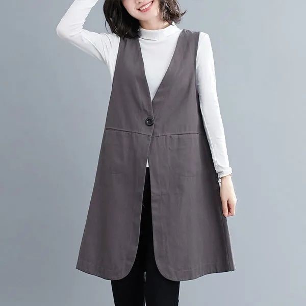 Áo Vest nữ dáng rộng cỡ lớn cổ chữ V thông thường