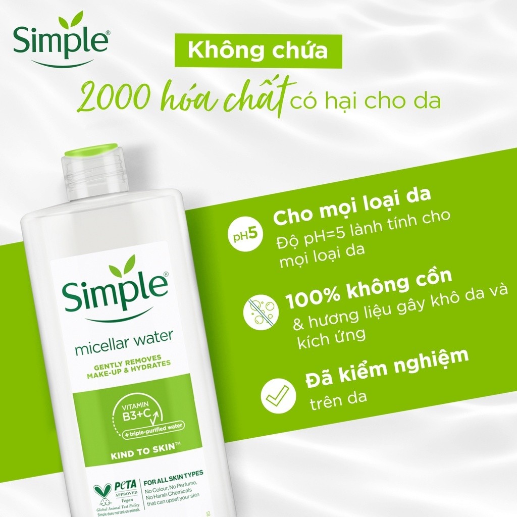 Nước Tẩy Trang Simple Tẩy trang Simple Micellar Cleansing Water lành tính an toàn cho da nhạy cảm  400ml - Glowin Beaty | BigBuy360 - bigbuy360.vn