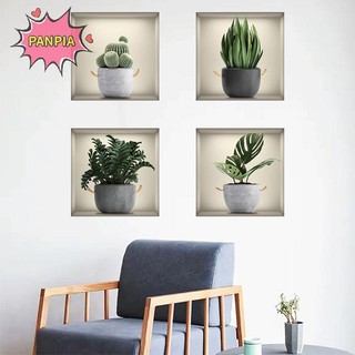 Pnpia Cửa Sổ Giả Cây Xanh Chậu Phòng Khách Trang Trí Dán Tường Boutique
