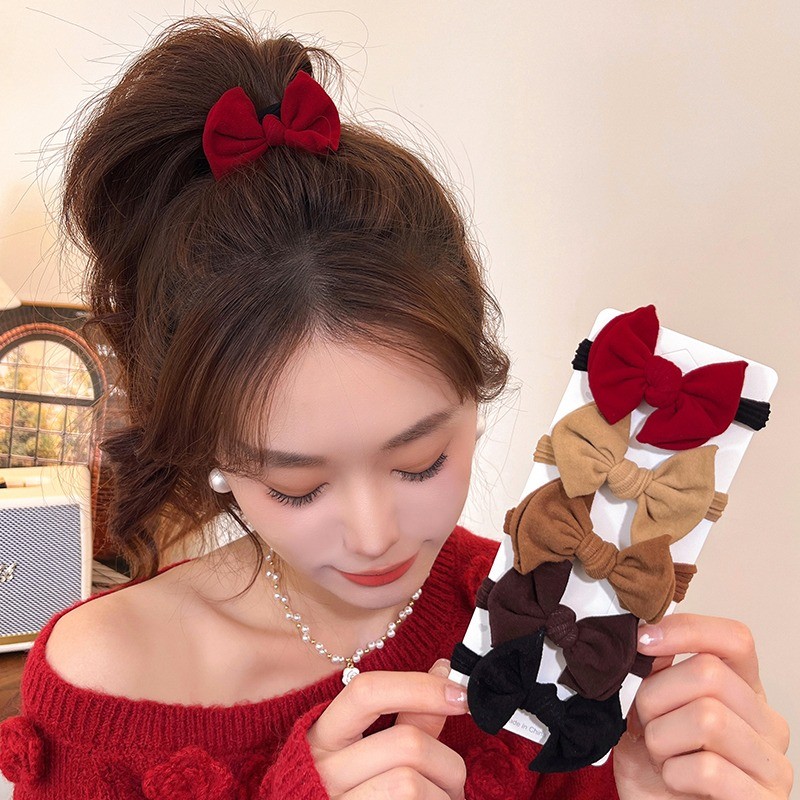 Dây buộc tóc nữ WEILI đơn giản, nơ đỏ, phụ kiện thời trang