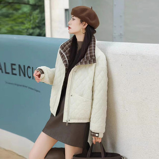 Áo khoác Cotton ngắn có đệm mùa đông phong cách mới hình thoi hai bông dáng rộng mỏng hơn nhìn đứng cổ áo phong cách phương Tây xuống Pad