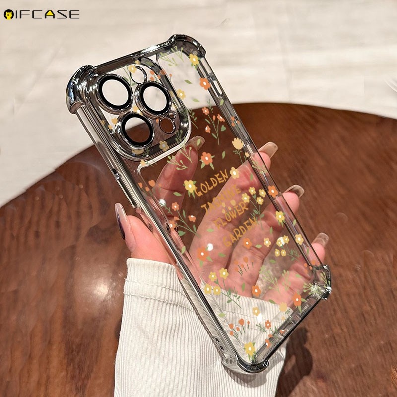 Dành Cho Samsung Galaxy S25 S24 S23 Plus Ultra FE S25 + S24 + S23 + Ốp Điện Thoại Màu Vàng Dễ Thương Hoa Cam Mạ Hoa Đơn Giản Sang Trọng Trong Suốt Vỏ Mềm Ốp Lưng