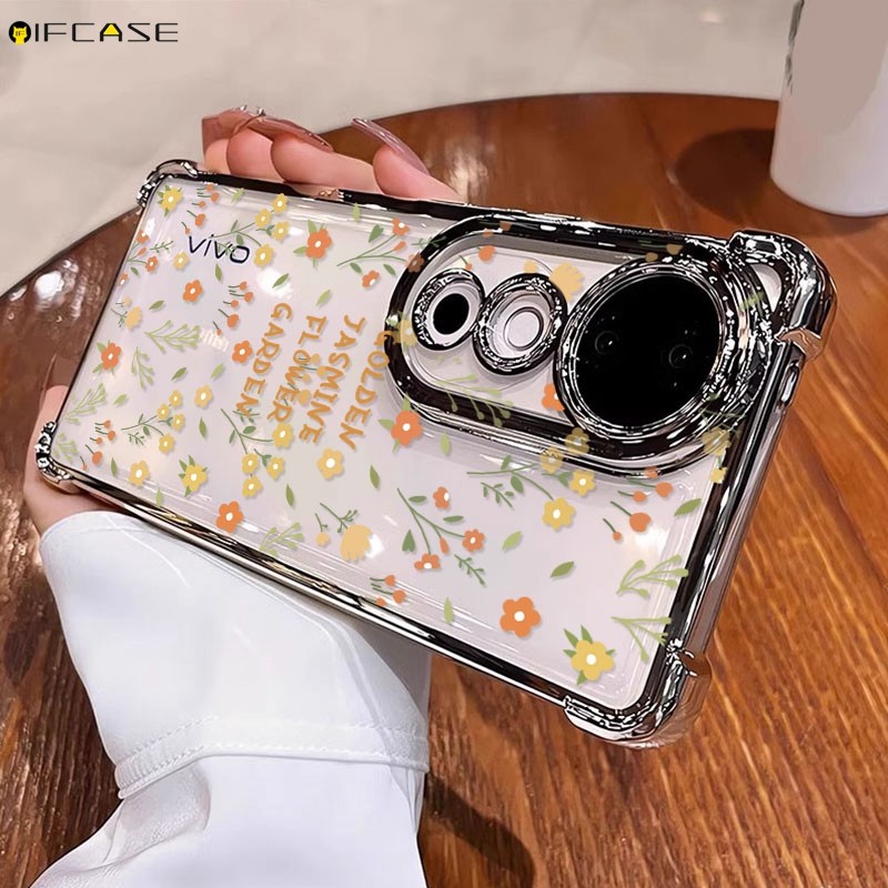 Dành Cho Samsung Galaxy S25 S24 S23 Plus Ultra FE S25 + S24 + S23 + Ốp Điện Thoại Màu Vàng Dễ Thương Hoa Cam Mạ Hoa Đơn Giản Sang Trọng Trong Suốt Vỏ Mềm Ốp Lưng