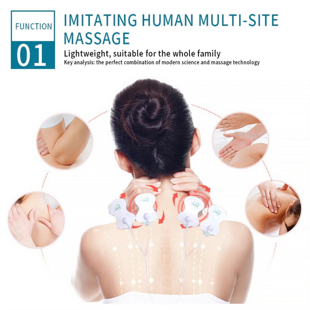 [Cổ phiếu địa phương] EMS Vật lý trị liệu Máy mát xa LED Màn hình xanh Xung điện tử Trị liệu kỹ thuật số Dụng cụ kinh tuyến với miếng đệm điện cực 4 / 8