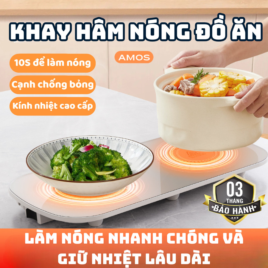 Đế Hâm Nóng Đồ Ăn Trà Cafe Sữa, Khay Hâm Nóng Thức Ăn Mặt Kính Cường Lực