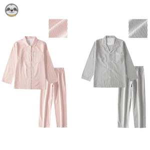 Phong cách Nhật Bản Muji Style / Bộ đồ ngủ mềm mại bằng vải Cotton đã giặt / Bộ đồ ngủ mềm mại thân thiện với da / Bộ đồ ngủ cặp đôi đơn giản / Bộ đồ ngủ Cotton giặt liền mạch