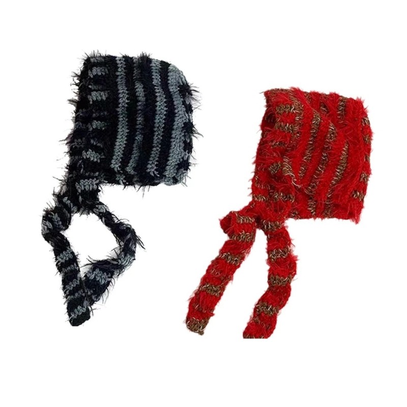 Beanie Sọc Dệt Kim Cho Nữ, Phù Hợp Mùa Đông Với Nắp Tai