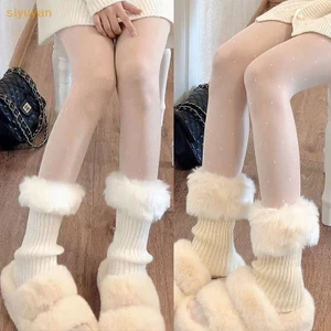 Siyuyan Thu Đông Ngắn Lật Sang Trọng Giữ Nhiệt Tất Boot Nữ Spice Girl Jk Gió Dệt Kim Len Legging Chân VN