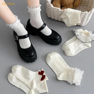 Siyuyan Milky Trắng Nơ Ren Tất Nữ Dễ Thương Gothic Nhật Bản Jk Ren Tất Gothic Hút Mồ Hôi Giữa Ống Tất VN