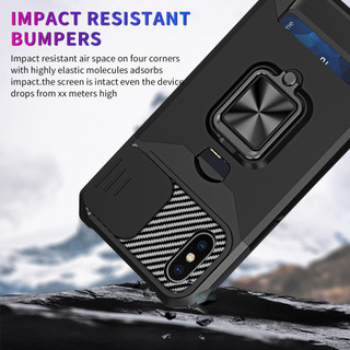 Dành Cho iphone X / Xs Max / XR Ốp Lưng Có Trượt Camera Bao Đựng Thẻ Nhẫn Chân Đế Chịu Lực Bảo Vệ Mỏng Bao