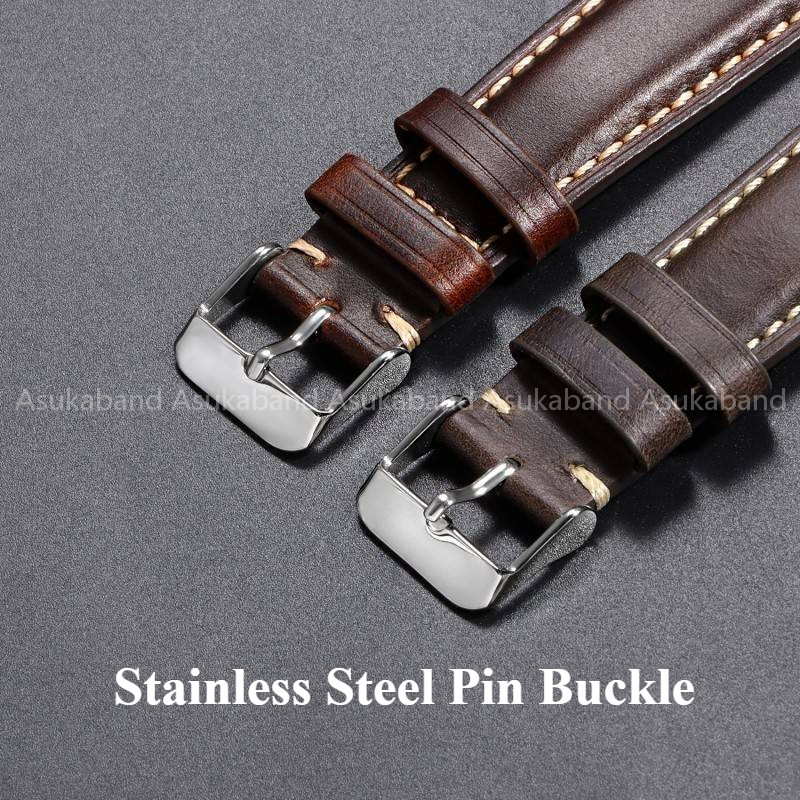 Sáng Bóng Dầu Sáp Da Thật Chính Hãng Dây Đeo Đồng Hồ 18mm 19mm 20mm 21mm 22mm Vintage Da Bò Dây Đồng Hồ Phát Hành Nhanh Dây Đeo Tay Nam Nữ Vòng Tay Màu Đỏ Quà Tặng Năm Mới Mùa Đông