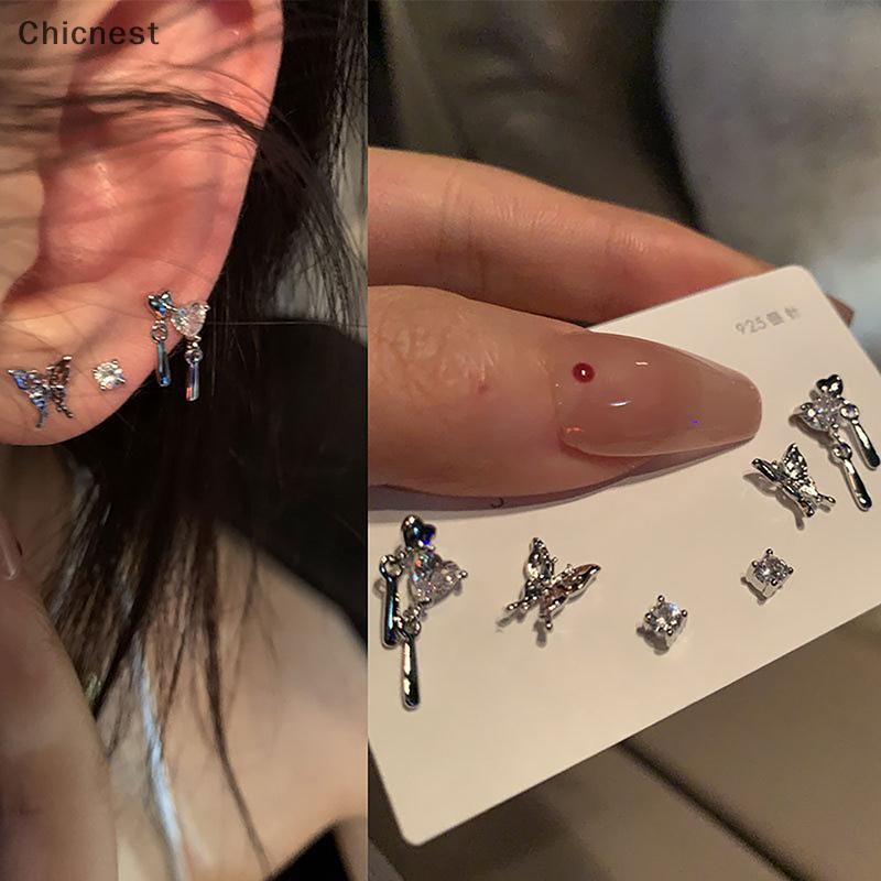 [Chc] 6 Cái / bộ Bộ Bông Tai Pha Lê Đơn Giản Dành Cho Nữ Bông Tai Zircon Tiệc Cưới Phụ Kiện Trang Sức Đính Hôn [VN]